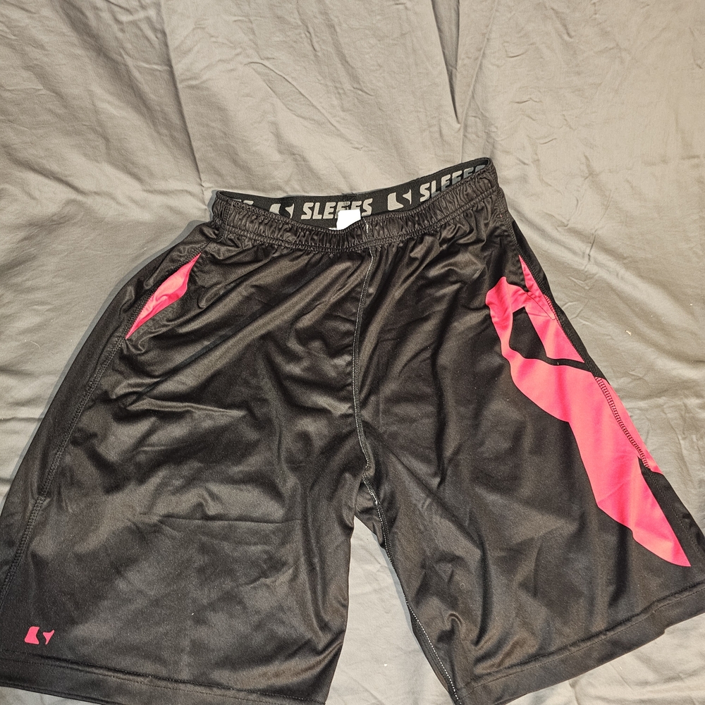 Men's Black and Pink Athletic Shorts